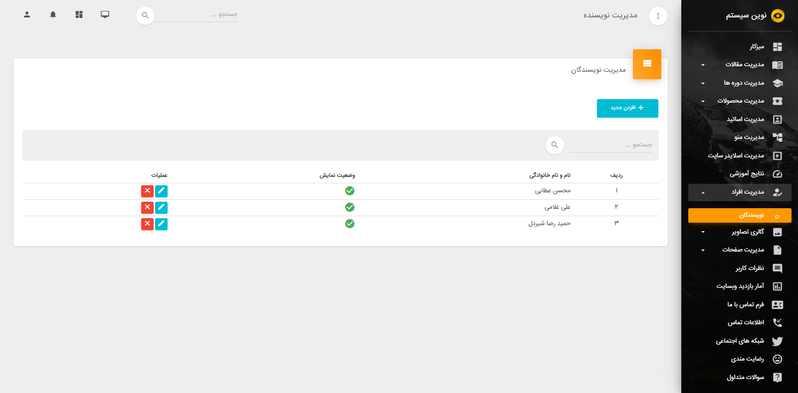 تنظیمات نویسندگان بلاگ 